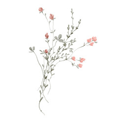 Colorful wildflowers bouquet isolated on white background, hand drawn, can be used as greeting card, invitation card for wedding