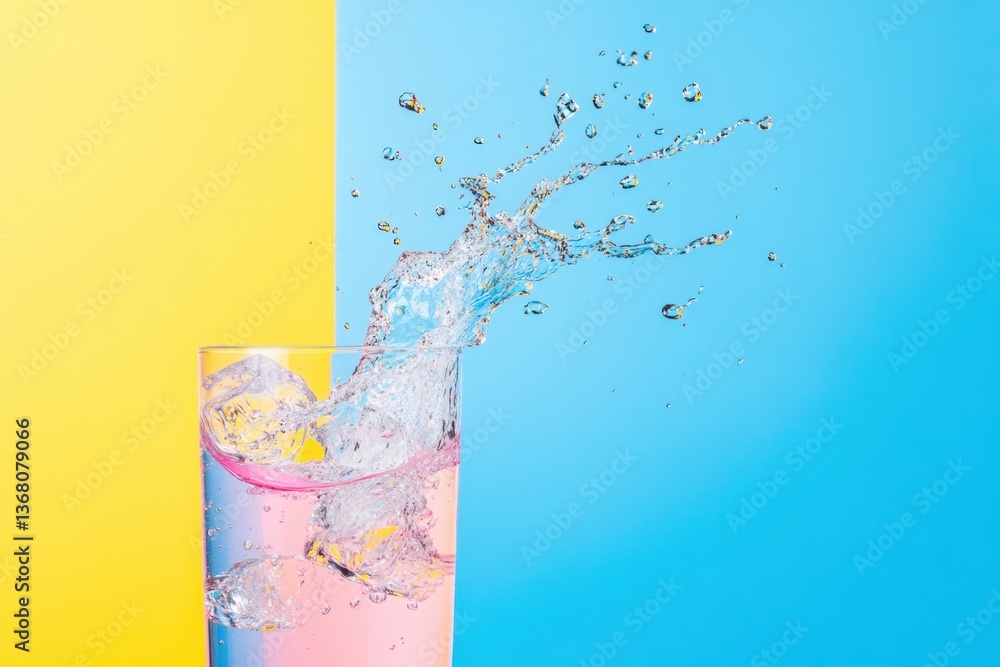 Aufkleber vibrant hydration hack dynamic liquid splash in minimalist pop art style - refreshment marketing for