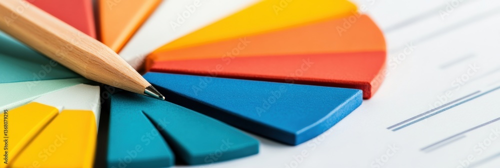 Poster vibrant data visualization minimalist pie chart analysis with wooden pencil - next-gen business inte
