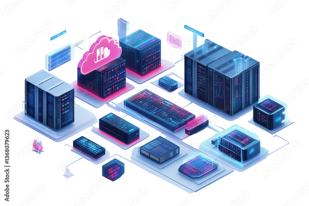 Aufkleber a vibrant network of interconnected servers showcasing seamless data flow and cloud integration, ill