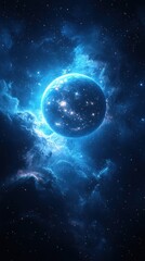 Obraz premium Glowing blue planet amidst cosmic nebula
