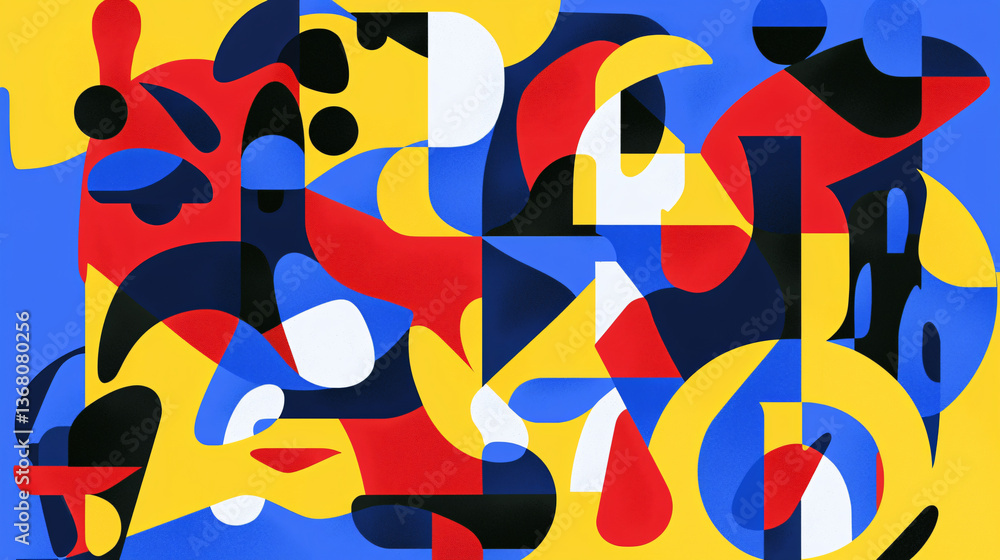 Poster a captivating colorful abstract pattern created with fragmented overlapping shapes using bold colors
