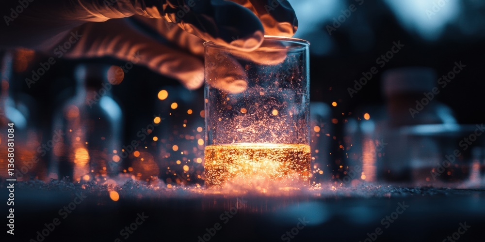 Poster Neuro-Immersive Science Visualization Glowing Liquid Experiment in Cinematic Macro - Next-Gen Research Aesthetic for Digital Innovation