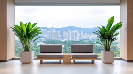 Fototapeta premium Modern waiting area with city view