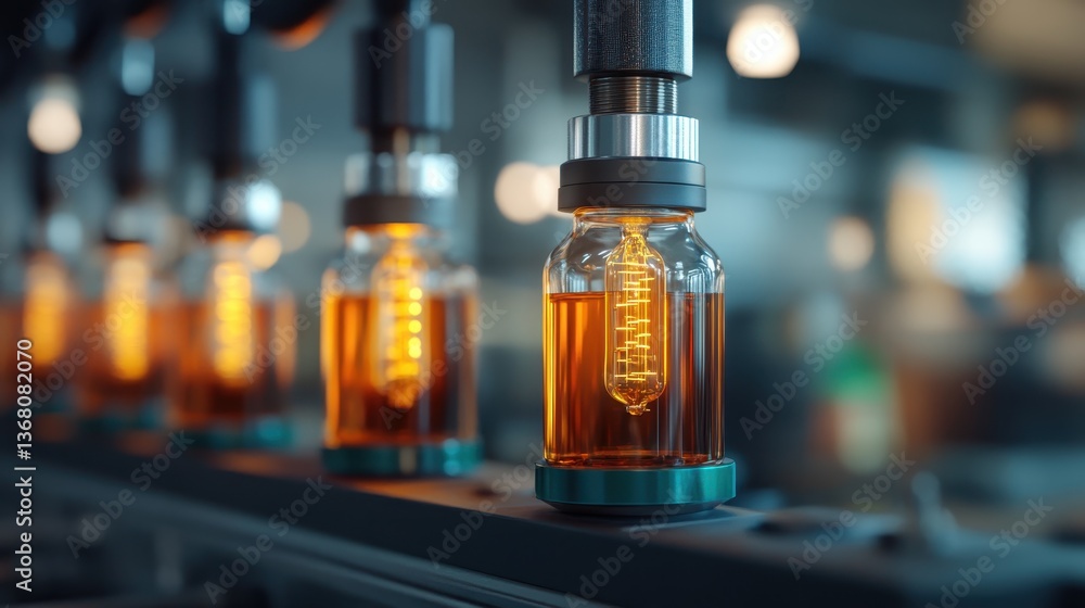 Poster sparkling glass bottles radiate warm light, creating a captivating atmosphere that represents innova