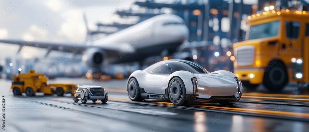 Poster an ultra-modern logistics terminal that showcases the of intelligence, automation, and robotics to s