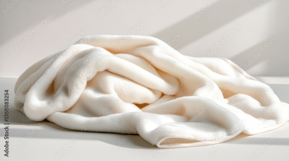 Poster a luxurious white blanket fabric is elegantly draped, showcasing its soft texture and inviting warmt