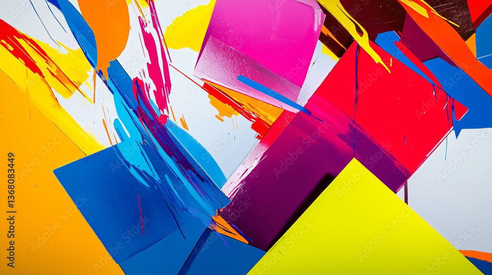 Aufkleber a vibrant colorful abstract painting featuring bright geometric blocks and overlapping shapes to evo