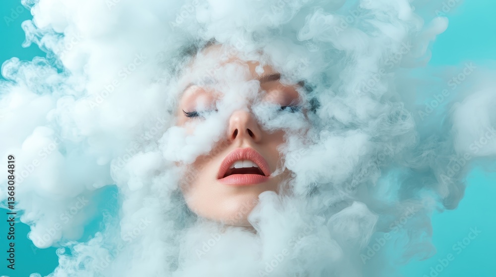 Aufkleber a whimsical portrait embraced by fluffy white clouds, inviting interpretations of emotion and creati