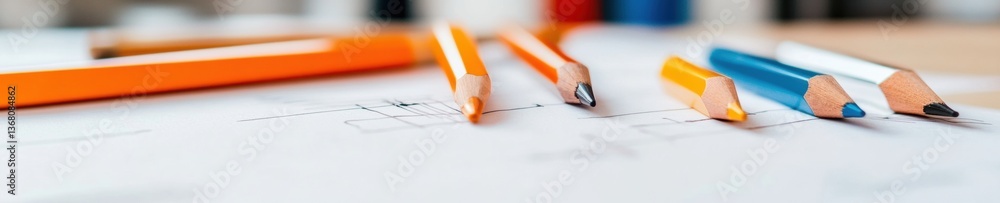 Poster precision engineering visualization minimalist drafting tools on architectural blueprints - innovati