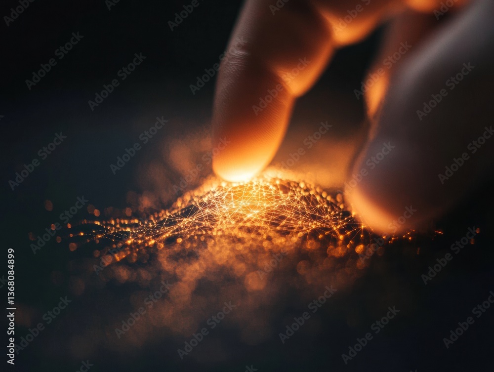 Aufkleber Immersive Digital Alchemy Quantum Interaction Visualization with Glowing Particle Network - Cutting-Edge Tech Innovation for AI and Digital Transformation Storytelling