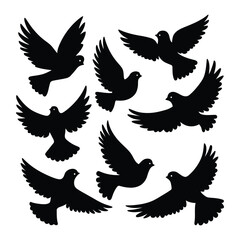 A Set of Flying Birds Silhouettes