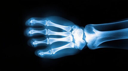 This captivating x-ray image captures the bones of a human hand, showcasing the complex structure and mechanics that allow for intricate movements in daily life.