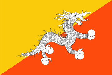 Bhutan flag, official colors and proportion correctly. National Bhutan flag. Vector illustration.
