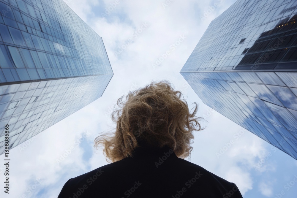 Poster power and perspective dynamic low-angle corporate leadership visualization - empowered professional 