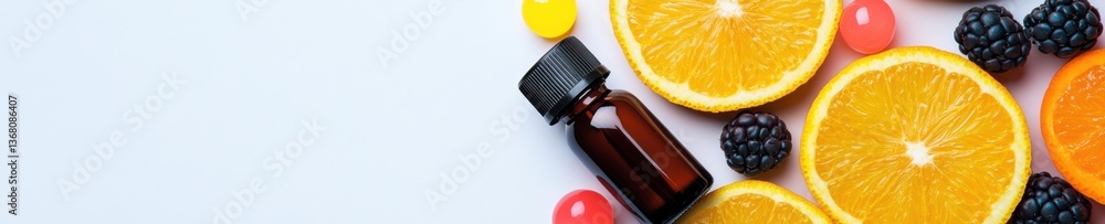 Poster immune-boosting nutrient serum minimalist citrus and berry wellness elixir for holistic health optim