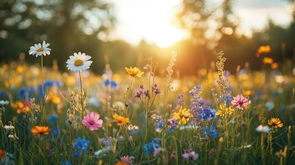 Wildflower garden alive with color and sunlight in summer’s embrace.