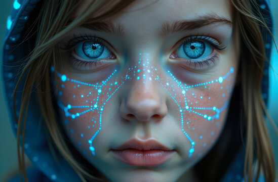 close-up portrait of a girl on her face, whose program codes