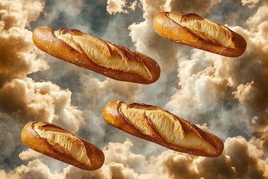 Floating Baguettes in a Cloudy Sky