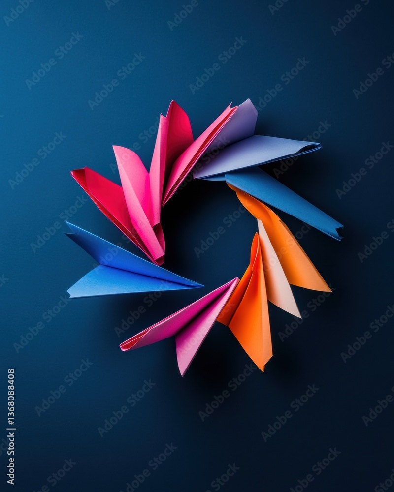 Poster Geometric Communication Flow Vibrant Paper Airplanes Illustrating Dynamic Digital Messaging and Creative Workflow Optimization for Modern Business Strategies