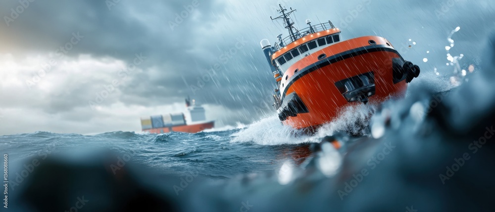 Poster aerial view of a large cargo ship fully loaded with stacked shipping containers sailing through a bu
