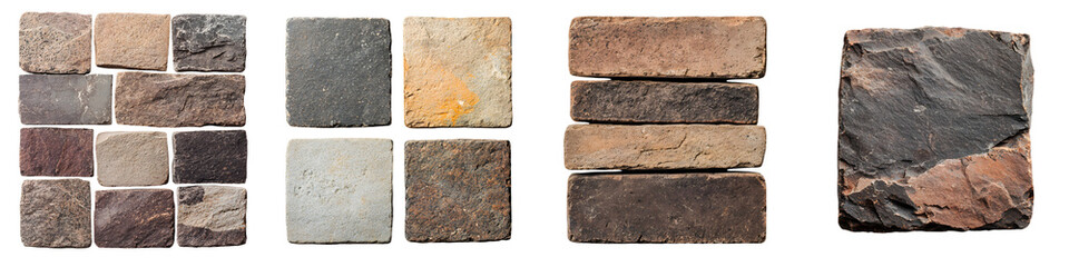 A collection of various stone tiles bricks and slabs showcasing a range of natural textures colors and patterns suitable for use in building and construction projects