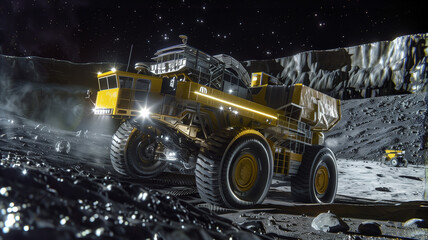 This Machinery operates on an asteroid's surface, excavating regolith for resource extraction purposes.
