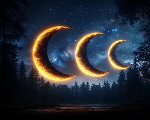 Fototapeta premium Fiery Moons Over Forest