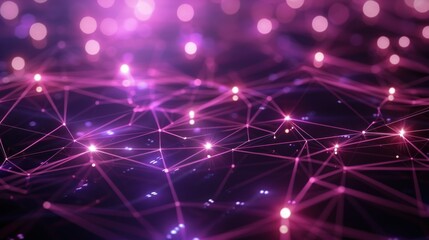 Fototapeta premium Purple network background with interconnected glowing nodes.