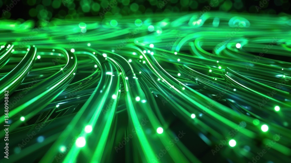 Poster abstract network background in green with glowing lines.