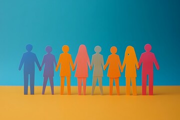 Obraz premium Colorful Paper Cutout People Holding Hands Teamwork5