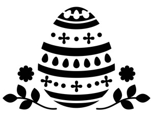 Easter egg with ornament, flowers and leaves stencil for cookies or painting eggs - vector template for cutting. Easter egg with ornament