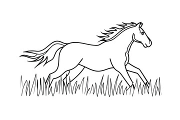 Line Art Drawing of a Running Horse in a Field