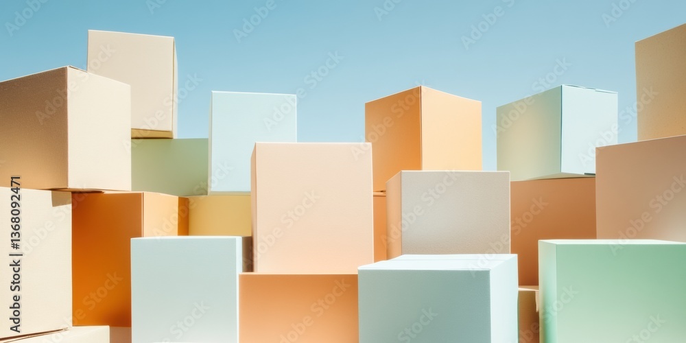 Aufkleber minimalist architectural abstract pastel geometric blocks reimagining urban design - soft brutalism 