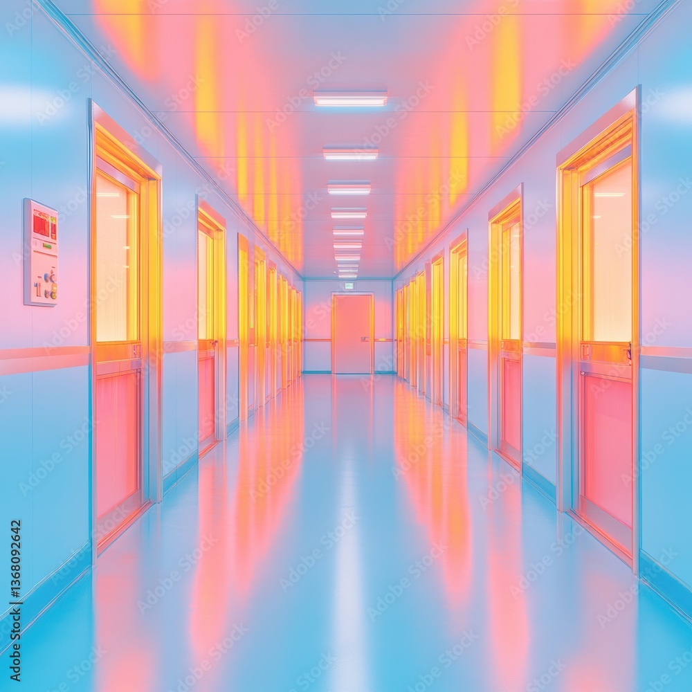 Poster immersive digital wellness architecture pastel gradient corridor design symbolizing future-forward h