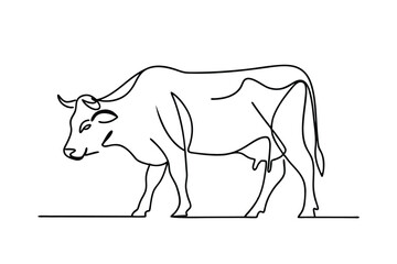 Singleline Drawing of a Cow, Bovine Art, Farm Animal