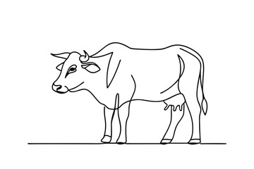 SingleLine Drawing of a Calm Cow, Farm Animal Art