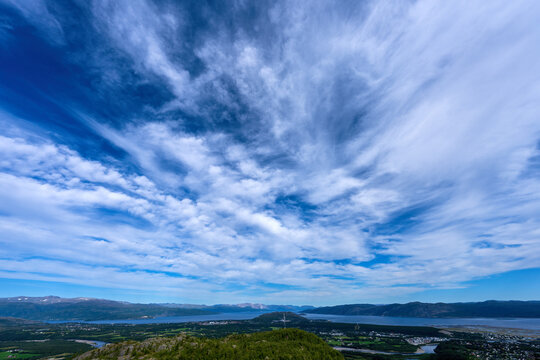 Panorama from Lille Raipas peak towards North over Alta town in Northern Norway. The mountain is one of the points on the Struve meridian arc of the world heritage listing.