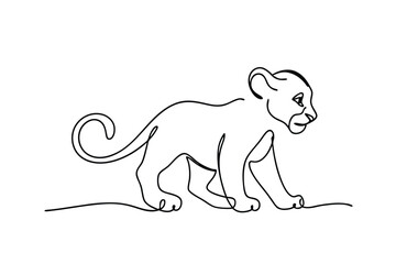 Cute Lion Cub SingleLine Drawing, Wildlife Art, Safari Animal