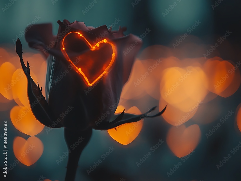 Aufkleber a close up image of a rose with an illuminated heart