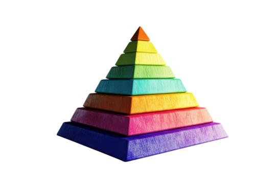 A vibrant rainbow pyramid symbolizes growth, achievement, and the colorful journey of life against a clean white background.