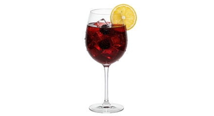 Isolated Red Cocktail with Blackberries and Lemon