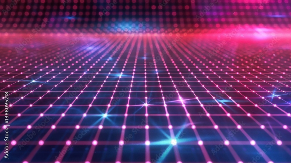 Poster technology-inspired data network background with glowing grids.