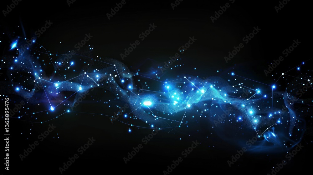 Poster black abstract network background with glowing points and lines.