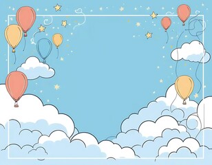 Balloon Sky Illustration with Clouds and Stars for Baby Shower