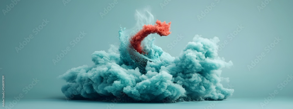 Poster captivating azure digital swells surging across a dual toned conceptual retrofuturistic environment 