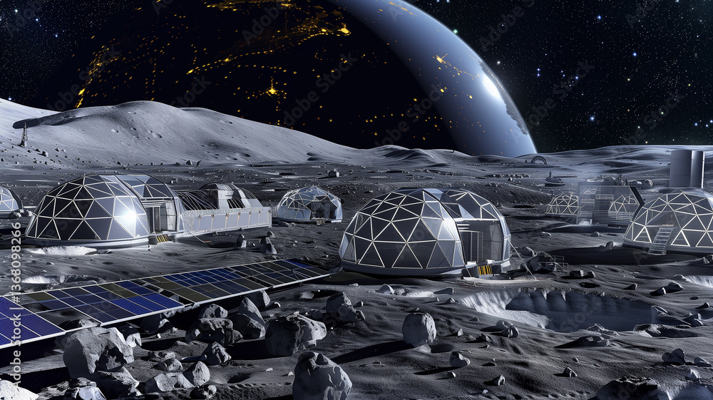 Aufkleber this asteroid surface features modern refineries and habitats engaged in regolith extraction.