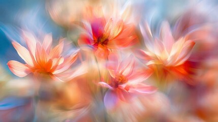 Abstract pastel flower composition with soft blurred bokeh effects.