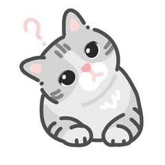 Cute Gray Cat Tilting Head with Question Mark