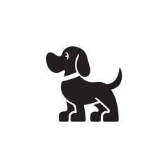 Cute black and white cartoon dog icon.A simple, stylized silhouette of a poodle puppy, perfect for pet-related projects or websites.